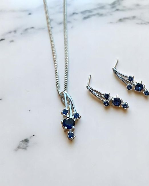 Dark Blue Silver Jewellery Set