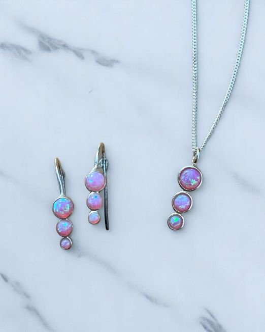 Pink Opal Silver Jewellery Set