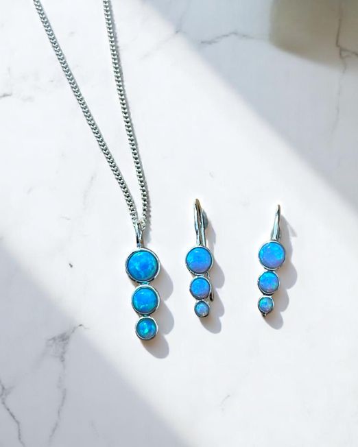 Blue Opal Silver Jewellery Set