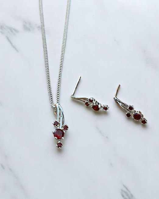 Red Silver Jewellery Set
