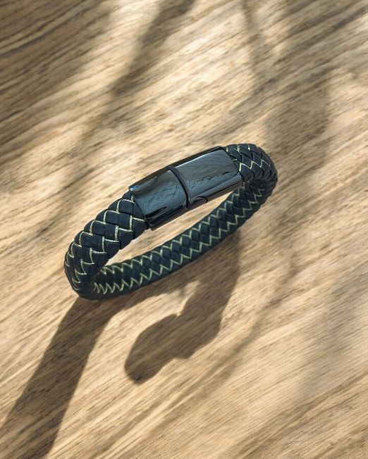 Black And Yellow Leather Bracelet