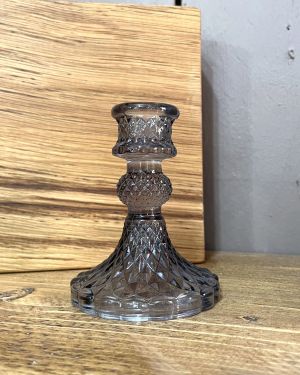 Midnight Grey Vintage Glass Candlestick Holder