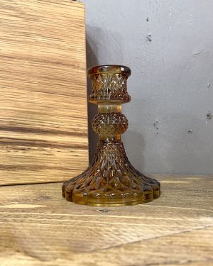 Antique Amber Vintage Glass Candlestick Holder