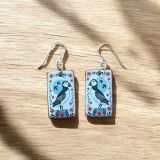 Ceramic Floral Puffin Rectangular Earrings