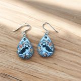 Ceramic Floral Puffin Oval Earrings