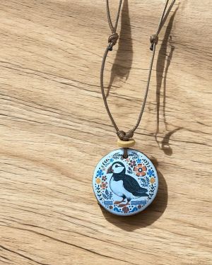 Ceramic Floral Puffin Circular Necklace