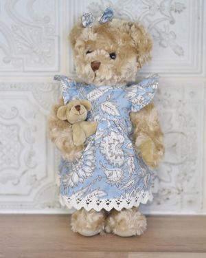 Teddy Bear In A Blue Cornflower Print Dress