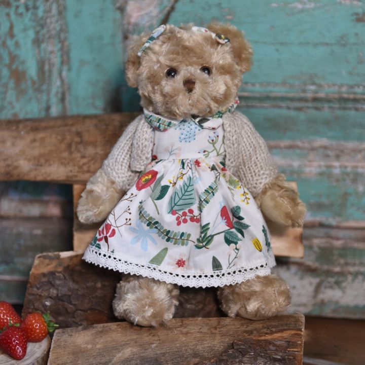 Teddy Bear In A Berry Dress And Cardigan – The Nook Tenby
