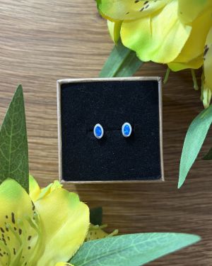 Blue Opalique Oval Studs
