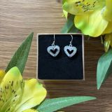 White Opalique Heart Outline Earrings
