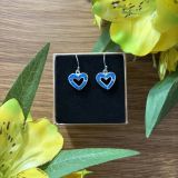 Blue Opalique Heart Outline Earrings