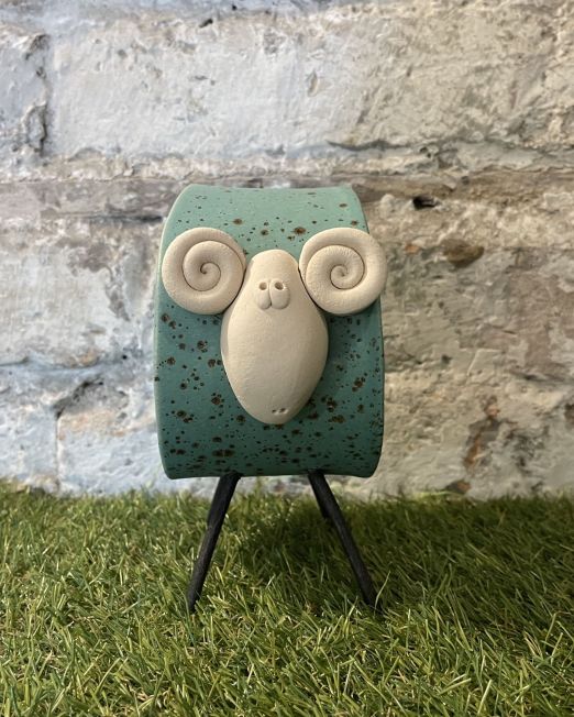 Large Ceramic Turquoise Ram Ornament