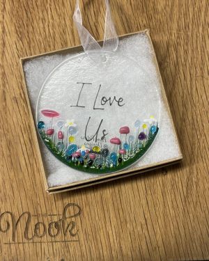 I Love Us Glass Hanging