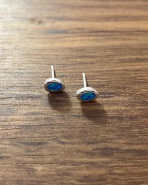 Blue Opalique Oval Studs