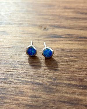 Blue Opalique Small Circle Studs