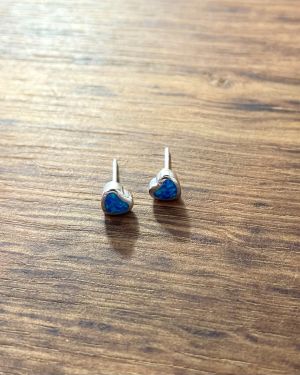 Blue Opalique Small Heart Studs
