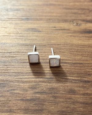 White Opalique Small Square Studs