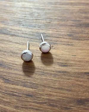 White Opalique Small Circle Studs