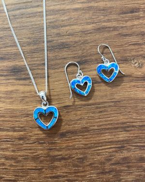 Blue Opalique Heart Outline Jewellery