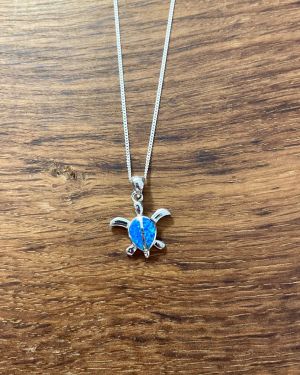 Blue Opalique Turtle Necklace