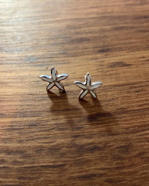 White Opalique Starfish Studs