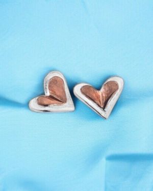 Silver And Rose Gold Heart Studs