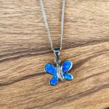 Blue Opalique Butterfly Necklace