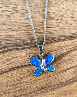 Blue Opalique Butterfly Necklace