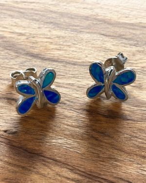 Blue Opalique Butterfly Studs