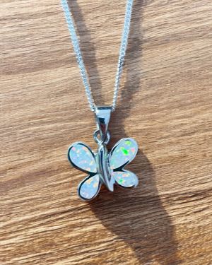 White Opalique Butterfly Necklace