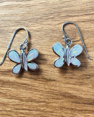 White Opalique Butterfly Earrings