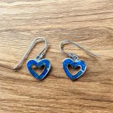 Blue Opalique Heart Outline Earrings