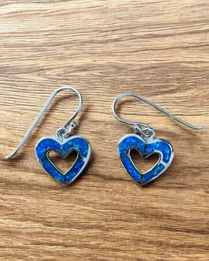 Blue Opalique Heart Outline Earrings