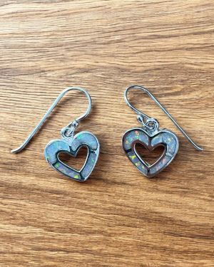 White Opalique Heart Outline Earrings