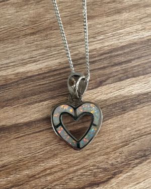White Opalique Heart Outline Necklace