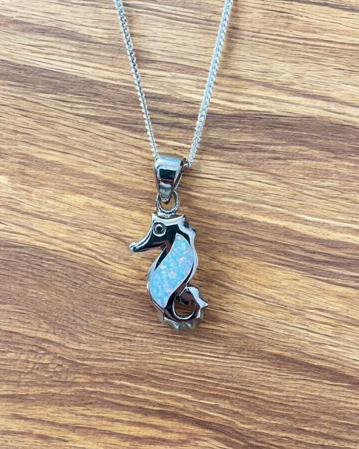 White Opalique Seahorse Necklace