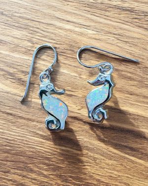 White Opalique Seahorse Earrings