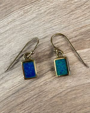Blue Opalique Rectangular Earrings