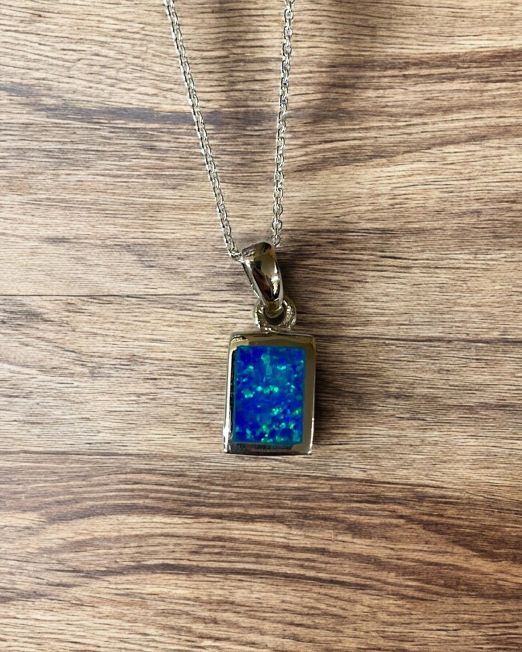 Blue Opalique Rectangular Necklace