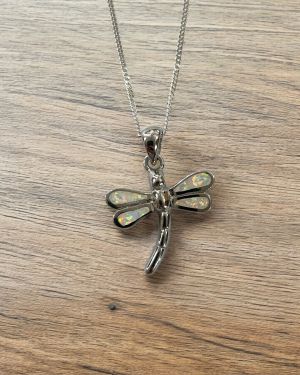 White Opalique Dragonfly Necklace