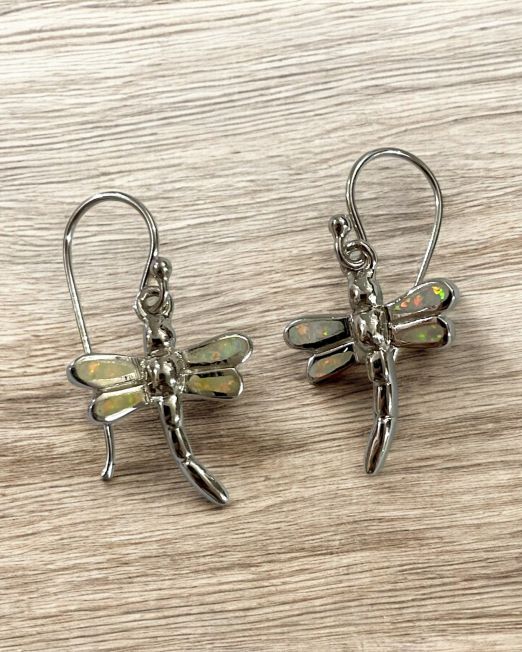 White Opalique Dragonfly Earrings