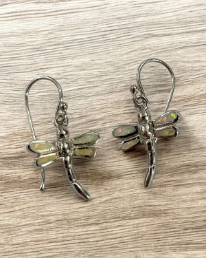 White Opalique Dragonfly Earrings