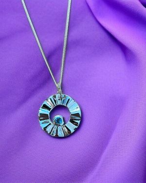 Blue Topaz Rippled Circle Necklace