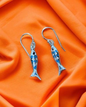 Blue And White Fish Earrings