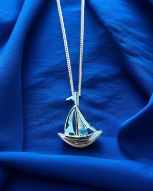 Blue Topaz Sailing Boat Necklace