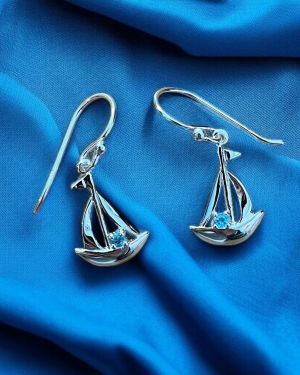 Blue Topaz Sailing Boat Earrings