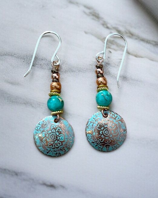 Turquoise Orb Copper Earrings