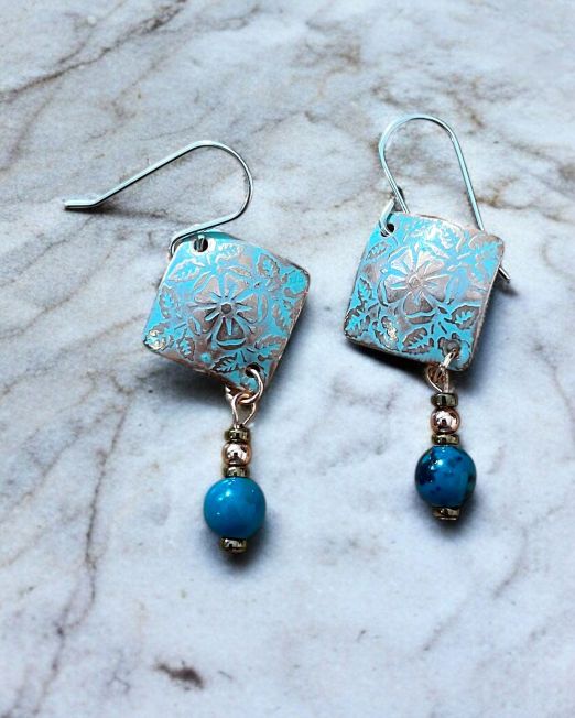 Blue Orb Copper Earrings