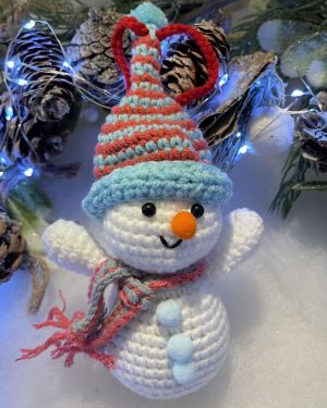 Christmas Blue Hat Snowman Decoration