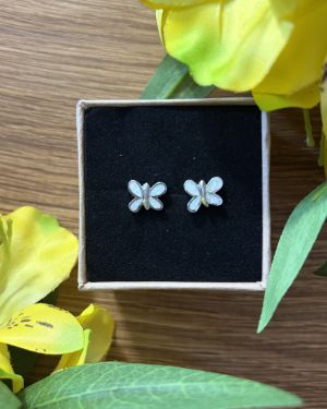 White Opalique Butterfly Studs